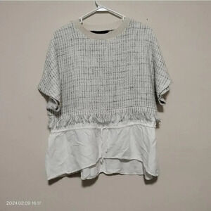 Zara Woman Size Large Blue Gray White Knit Tie Waist Multi Layer